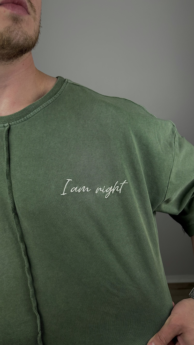 HAKİ YEŞİLİ NAKIŞLI OVERSİZE TİŞÖRT